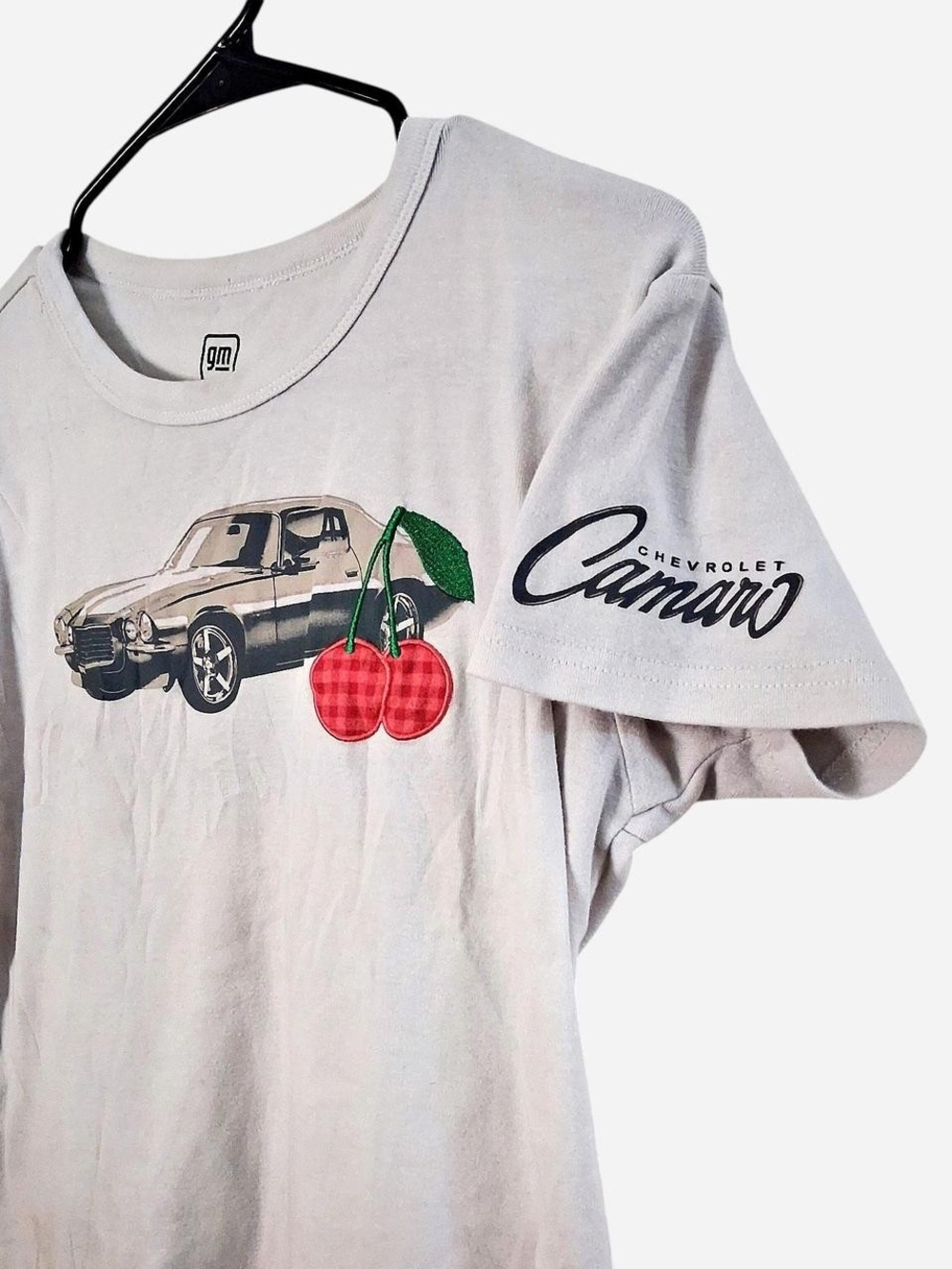 Chevrolet Camaro White Graphic Crop Top with Cherry Motif Embroider